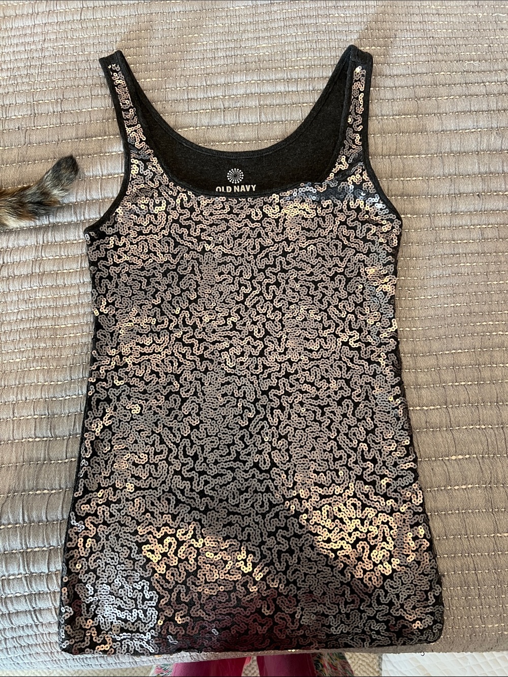 Old Navy Black Sequined Tank in Silver Sparkle